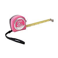 Measuring Tape, 25 Foot Tape Measure with Retractable Blade, Fraction Markings, 1 Inch Nylon Blade, 8 Foot Standout, Lock Button and Belt Clip - Pink Ribbon - Pink - DT5002P