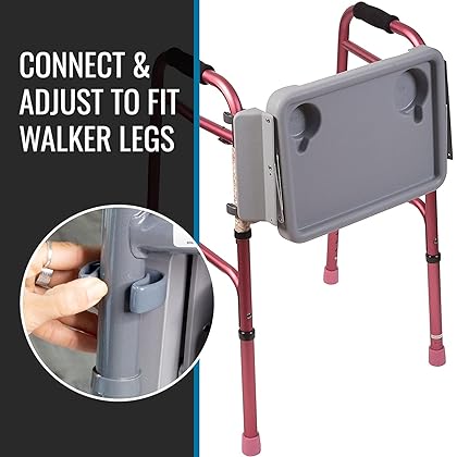 DMI Walker Tray, Rollator Tray, Mobility and Walker Accessory Tray Table Fits Most Standard Walkers, Folding with Two Cup Holders and Tool Free Assembly, 16 x 11.8