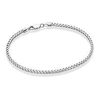 Miabella Solid 925 Sterling Silver Italian 2.5mm Franco Square Box Link Chain Bracelet for Men Women, Made in Italy
