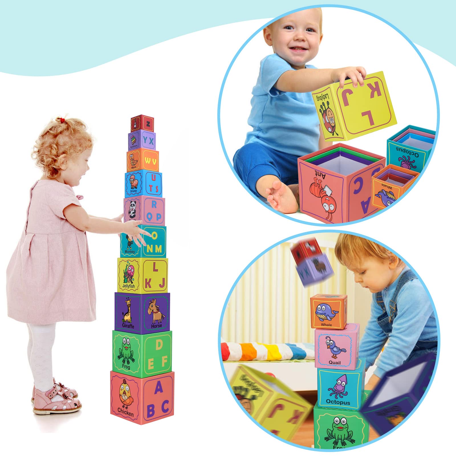 Nesting and Stacking Blocks Stacking Toys for Toddlers Plus Animal Puzzle Toys Set Alphabet ABC Blocks Learning & Educational Toys Education Supplies Montessori Toys