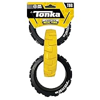 Tonka Rubber 3-Ring Tug Dog Toy, Lightweight, Durable and Water Resistant, 10.5 Inches, for Medium/Large Breeds, Single Unit, Yellow/Black