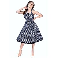 Ro Rox Minnie Halter Dress - Retro 1950s Dress for Women - Polka Dot Swing - Midi Vintage Dress - Cute Retro Cocktail Dress
