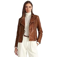 Lauren Ralph Lauren Womens Feyoshi Spring Leather Motorcycle Jacket Tan 16