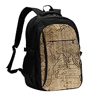Travel Laptop Backpack Business Backpack for Men Women World Map Travel Backpack with USB Charging Port