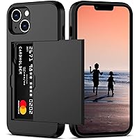 Nvollnoe for iPhone 14 Case with Card Holder Heavy Duty Protective Dual Layer Shockproof Hidden Card Slot Slim Wallet Case for iPhone 14 for Women&Men(Black)