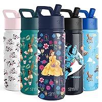 Disney Princess Kids Water Bottle with Straw Lid | Reusable Insulated Stainless Steel Cup for Girls, School | Summit Collection | 18oz, Belle's Garden