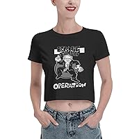 Leak Navel T Shirt Operation-Ivy Women Crop Tee Summer Fashion Short Sleeves Tops Black