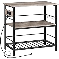 Kitchen Island with Storage, Kitchen Island Table with Power Outlet, 3 Tier Coffee Station and Microwave Stand, for Home, Kitchen and Dining Room, Greige BG021ZD01