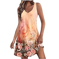 Warehouse Deals Women's Summer Dresses 2024 Beach Casual Floral Print Sundress Sleeveless Loose Tank Dress Boho Sun Dress with Pocket Robe Longue