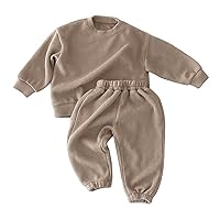 Baby Set Clothes Newborn Infant Baby Girls Boys Autumn Solid Cotton Long Sleeve Long Boys Outfits (Khaki, 6-12 Months)