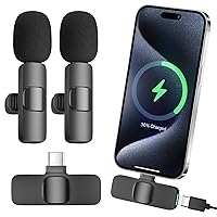 iPhone 15 Mics, 2 Pack Wireless Lavalier Microphone for iP15 Pro/Max - Plug-Play Crystal Clear Sound Quality, Long Lasting for Interviews, Podcasts, Vlogs, and More