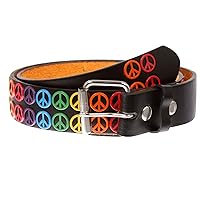 Snap On Peace Sign Concho Leather Belt - Rainbow or Silver options
