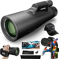 Python 12x52 Range Master UHD Monocular Telescope High Powered for Adults with Smartphone Adapter, CAP, Leather Bag, Hand Strap - Night Vision Monocle for Star Gazing, Bird Watching Wildlife & Hunting
