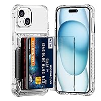 Compatible with iPhone 15 Plus Case 14 Plus Wallet 4 Credit Card Holder ID Slot Clear Flip Cover Kickstand Transparent Back Pocket Rugged TPU Bumper Armor Hybrid PC Hard Shell Protective Case