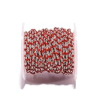 BEADS HUB 1-10 Feet Multi Color Chalcedony Gemstone Rondelle Faceted 4x3 mm Beads Silver Plated Wire Wrapped Rosary Chain, Hydro Quartz Beaded Chain for Jewelry Making (Dark Red, 1 Feet)
