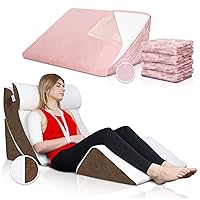 Lunix 4pcs Orthopedic Bed Wedge Pillow Set, Memory Foam Sitting Pillow - Brown + Soft Plush Fabric Replacement Cover Set - Pink