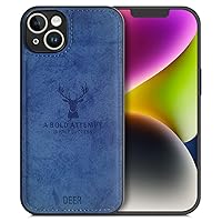 Luxury Soft Texture Deer Patterned TPU Cloth Protective Case for iPhone 14 Plus, Dirt-Resistant, Anti-Shock, Anti-Fingerprint, Full Body Protective (Blue)
