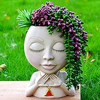 BXLE Cool Face Planter Pots, Unique Head Planters Cute Girl Flower Pot, Female Bust Statue Vase, Resin Garden Hollow Heads with Hole for Indoor Plants, Closed Eyes Lady Container No Succulents Hair