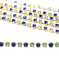 Embroiderymaterial Rhinestone Cup Chain Trimming Claw Crystal Chain for Jewelry Making & DIY Craft, 2MM, 5 Mtr, Sapphire Blue & Silver Color