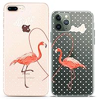 Matching Couple Cases Compatible for iPhone 15 14 13 12 11 Pro Max Mini Xs 6s 8 Plus 7 Xr 10 SE 5 Pink Flamingo Polka Dot Girls Women Best Friend Cute Mate BFF Silicone Pair Love Cover Clear