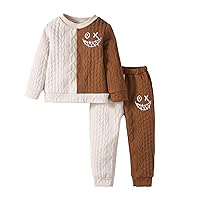 Mikrdoo Baby Boy Clothes Toddler 2023 Fall Outfits Winter Inner Pullover Hoodie Zipper Sweatsuit Pant Set for Boy 12M-5T