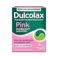 Pink Overnight Relief Stimulant Laxative, Bisacodyl, 5 mg Comfort Coated Tablets, 25 Count