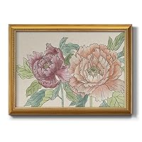 Renditions Gallery Canvas Wall Art Purple and Orange Peonies Flowers Painting Modern Abstract Floral Artwork for Home Gold Framed Prints Wall Decorations for Living Room and Bedroom 22x31 Inch LS002