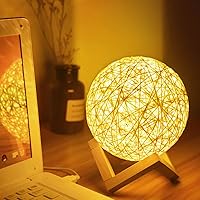 LED Rattan Ball Night Light USB Charging Ball Style Night Lamp Sepak Takraw LED Light for Home Room Bedroom (Beige)