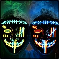 2PACK Halloween Led Mask Light Up Scary Mask Purge Mask with 3 Lighting Modes for Halloween Cosplay Costume.