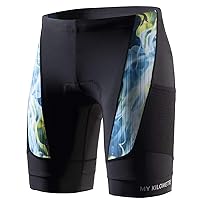 MY KILOMETRE Mens Triathlon Shorts with Adjustable Drawstring Easy Reach Leg Pockets Chamois for Long-Distance Tri Race