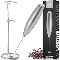 Zulay Powerful Silver Milk Frother for Coffee with Upgraded Titanium Motor - Handheld Frother Electric Whisk, Mini Mixer with Silver Original Heavy Duty Frother Stand Ideal For Handheld Frothers