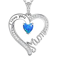 GinoMay Jewellery I Love You Mum Necklace for Mum 925 Silver Shez Pendant Birthstones Jewellery for Women Birthday Jewellery Gifts