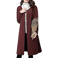 Women Winter Overcoat Thick Cotton Linen Trench Coat Mid Length Quilted Jacket