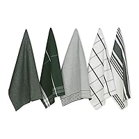 DII Assorted Woven Dishtowel Collection Classic Oversized, 20x28, Hunter Green, 5 Piece