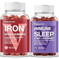 Iron Gummies + Immune Sleep Gummy | Blood Builder & Energy Support - Iron Supplement for Adults & Kids | Melatonin & Elderberry Supplement Support Immune and Sleep, 60 Bears