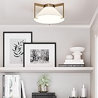 Nathan James Jace Flush Mount Ceiling Light Fixture, Close to Ceiling Light with Vintage Gold Brass Frame and Linen Fabric Shade for Hallway, Kitchen and Bedroom