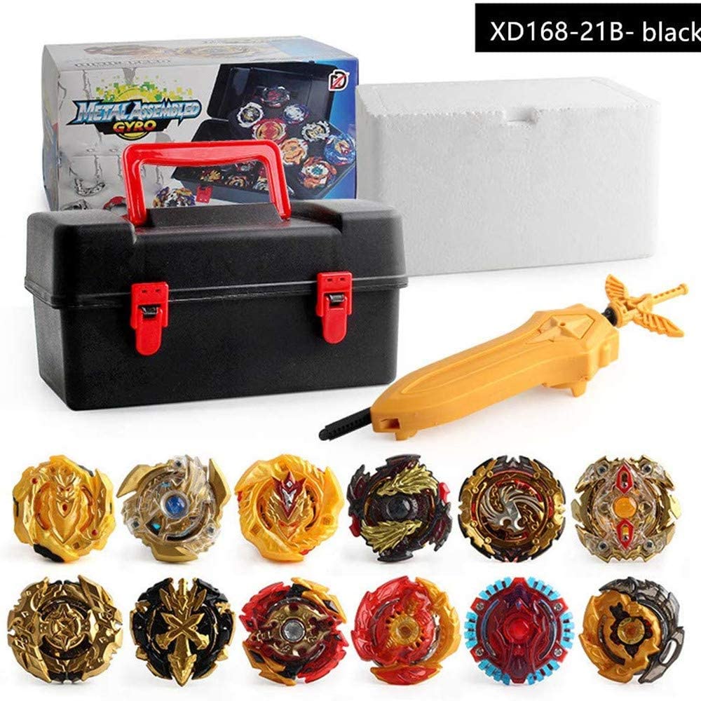 XIXIPOPOMT 12 Pcs Gyros Burst Turbo Gyros Top Evolution Metal Fusion Burst Gyro Toy Battle Gyro Battling Tops Game Set with 12 Spinning Top and 3 Launchers, Age 6+