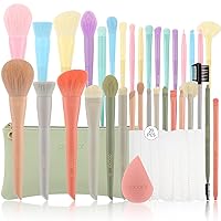 Docolor 17 Pcs Colourful Makeup Brushes Set + 17Pcs Morandi Makeup Brush Set with Makeup Bag and Makeup Sponge and Brush Protector