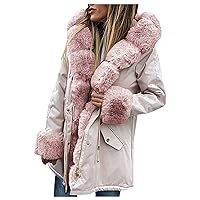 Winter Coats for Women Faux Fur Coats with Hood Padded Puffer Coats Drawstring Zipper Winter Jackets Fleece Jacket Parka