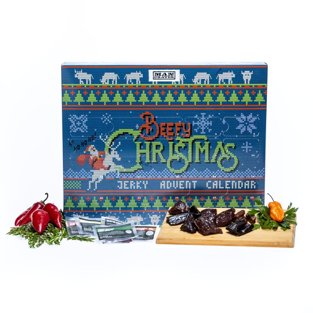 Jerky Advent Calendar Featuring "Ugly Christmas Sweater" Artwork – Includes 25 Delicious Bites of Beef Jerky – Festive Flavors Like Orange ...