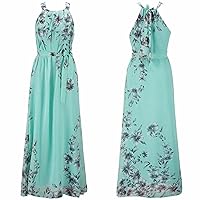 Women's Summer Bohemian Print Chiffon Dress Beach Long Dress Seaside Dress French Swing Dress