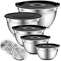 COOK WITH COLOR Stainless Steel Mixing Bowls - 14 Piece Stainless Steel Nesting Bowls Set with Silicone Lids and Grater Attachments