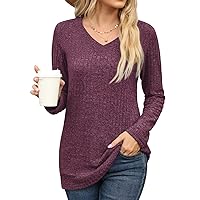 PrinStory Women's Tunic Top Soft Lightweight Long Sleeve V Neck Solid Blouse With Leggings