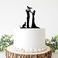 Bride Groom Baby Mr & Mrs Wedding Cake Topper cat family silhouette with Happy Birthday Acrylic Cake Topper for Bridal Shower, Bachelorette Party, Anniversary,Birthdays; 6 inch.
