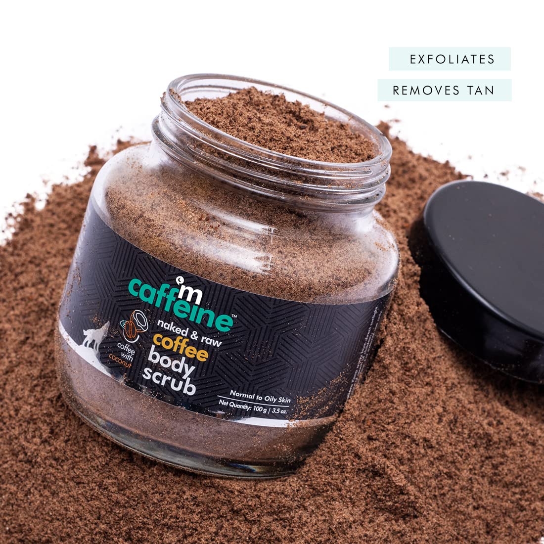 mCaffeine Exfoliating Coffee Body Scrub for Tan Removal & Soft-Smooth Skin | For Women & Men | De-Tan Bathing Scrub with Coconut Oil, Removes Dirt & Dead Skin from Neck, Knees, Elbows & Arms - 3.5 oz