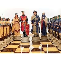 Handmade Chess Set Historcal Crusaders Hand Painted Chess Pieces Wooden Chess Board 14.5