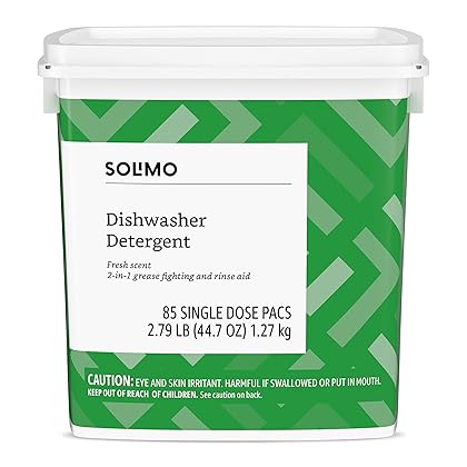 Amazon Brand – Solimo Dishwasher Detergent Pacs, Fresh Scent, 85 Count