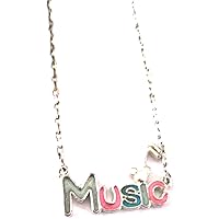 Disney Mickey Mouse Music Design Necklace Colorful with Silver Tone Chain