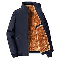 Mens Fashion Plush Thick Jacket Winter Fleece Lined Warm Coat Stand Collar Zipper Pocket Parka Work Cargo Windbreaker