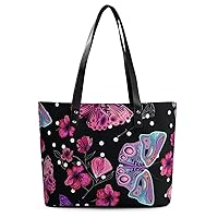 Womens Handbag Flowers And Butterflies Leather Tote Bag Top Handle Satchel Bags For Lady